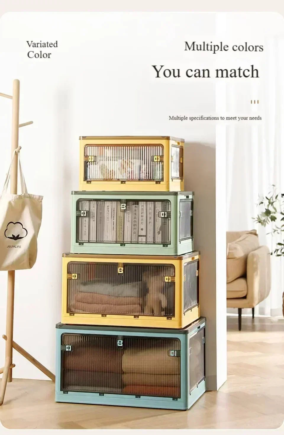 Baú Organizador Empilhável com Portas Frontais e Rodas