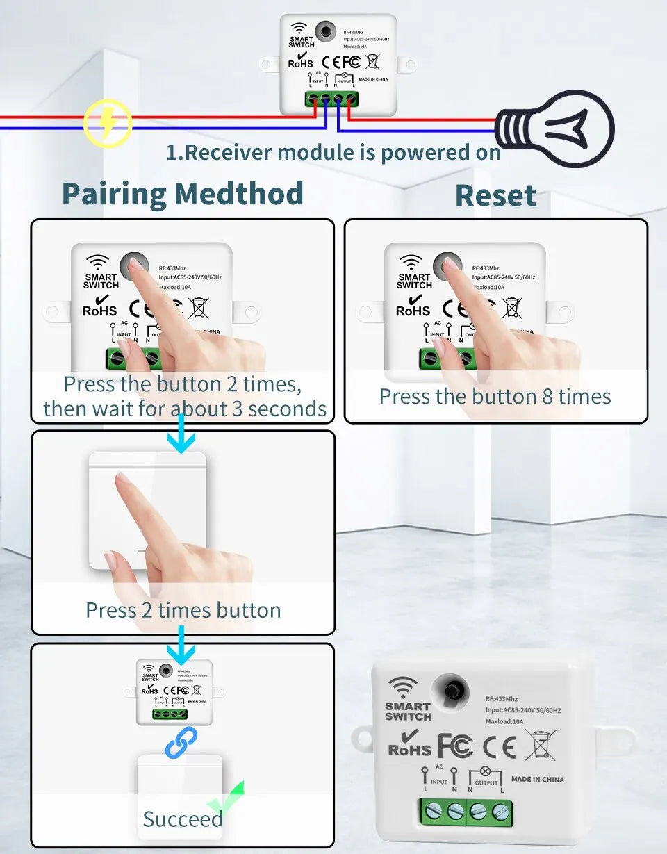 Kit Interruptor RF 433MHz: Controle Luzes e Lâmpadas à Distância