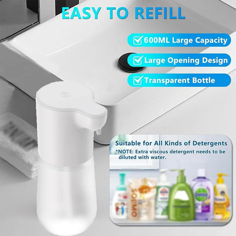 Dispenser Automático 600ml de Espuma ou Álcool com Sensor (Recarregável)