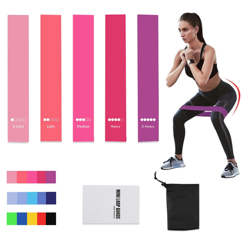Kit 5 Faixas Elásticas Mini Band TPE para Treino Funcional e Yoga