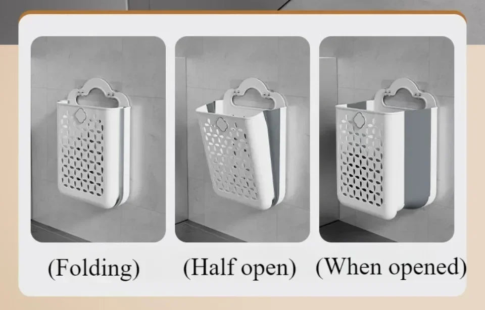 Cesto de Roupa Suja Dobrável com Fixação na Parede (Fácil Instalação)