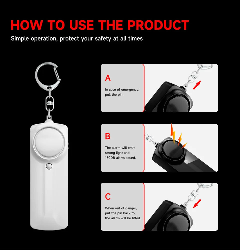 Alarme Pessoal de Defesa com Sirene de 130dB e Lanterna LED