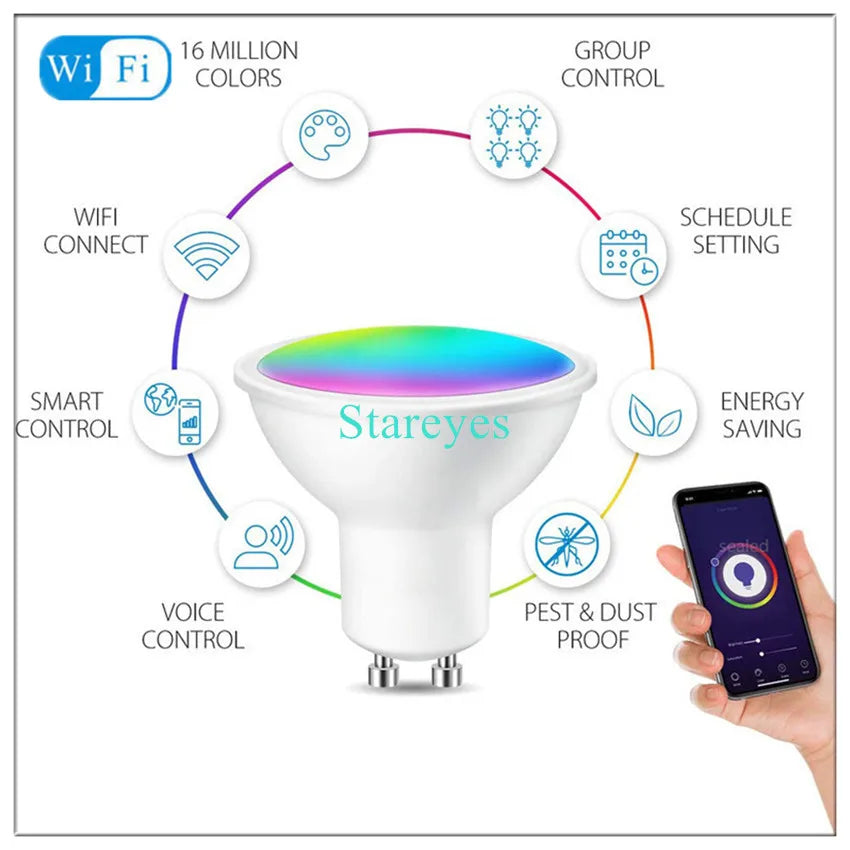 Lâmpada LED Inteligente Wifi/Zigbee RGB + CCT (E27, E14 ou GU10)