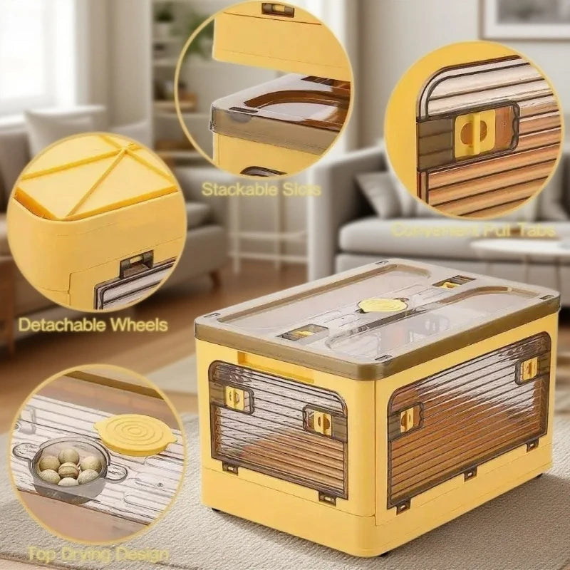 Caixa Organizadora Dobrável com Rodinhas e Tampa Transparente