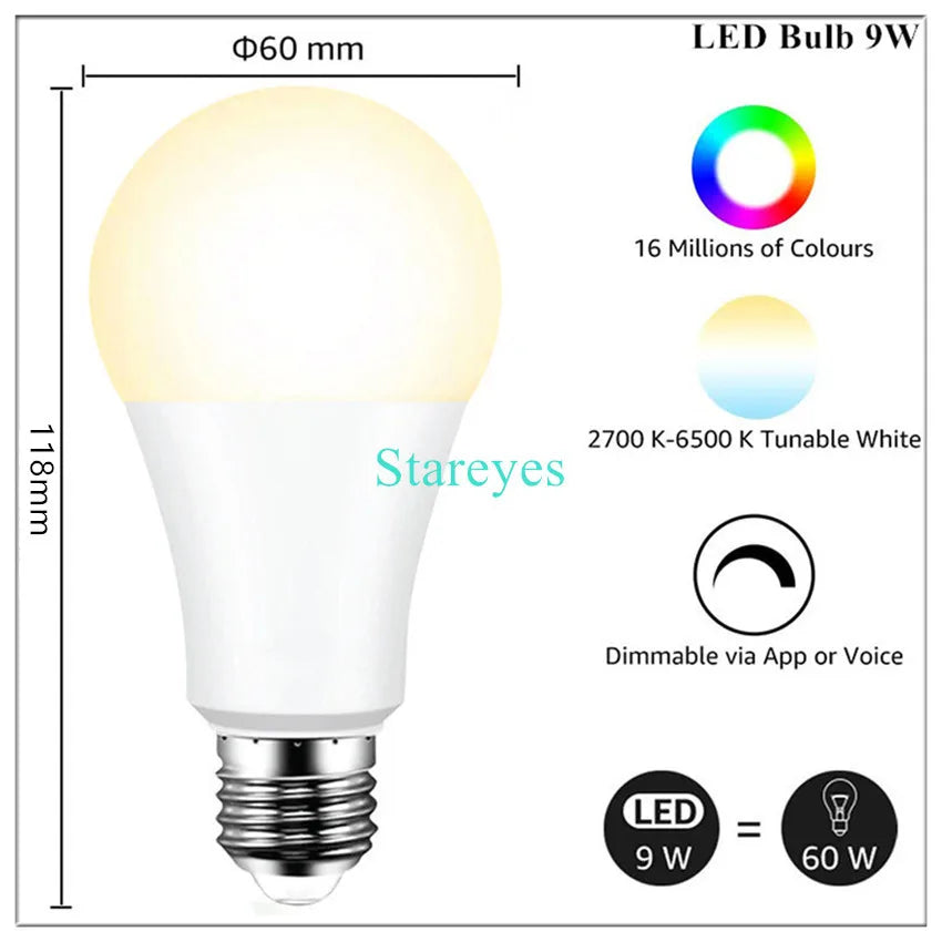 Lâmpada LED Inteligente Wifi/Zigbee RGB + CCT (E27, E14 ou GU10)