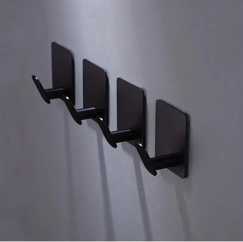 Kit 4 Peças Gancho Adesivo de Parede Efeito Aço Inox (Sem Furos)