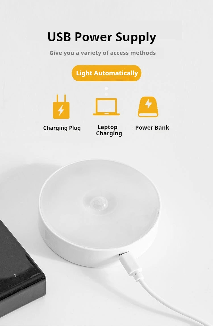 Mini Luz Noturna LED com Sensor de Movimento (Recarregável USB-C)