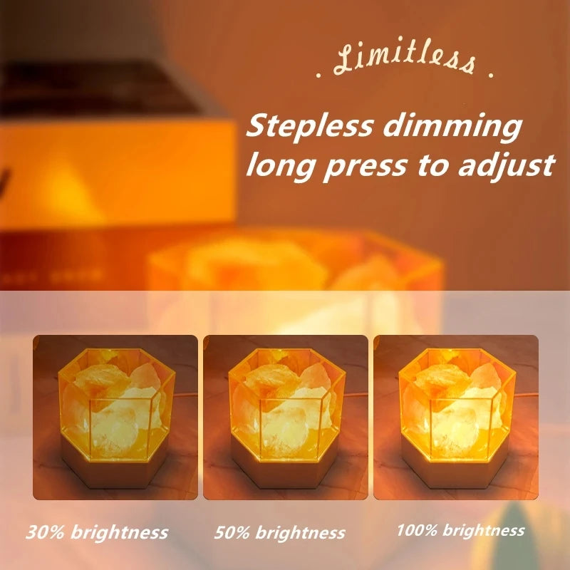 Luminária de Sal Rosa do Himalaia com Base USB (Luz Quente)