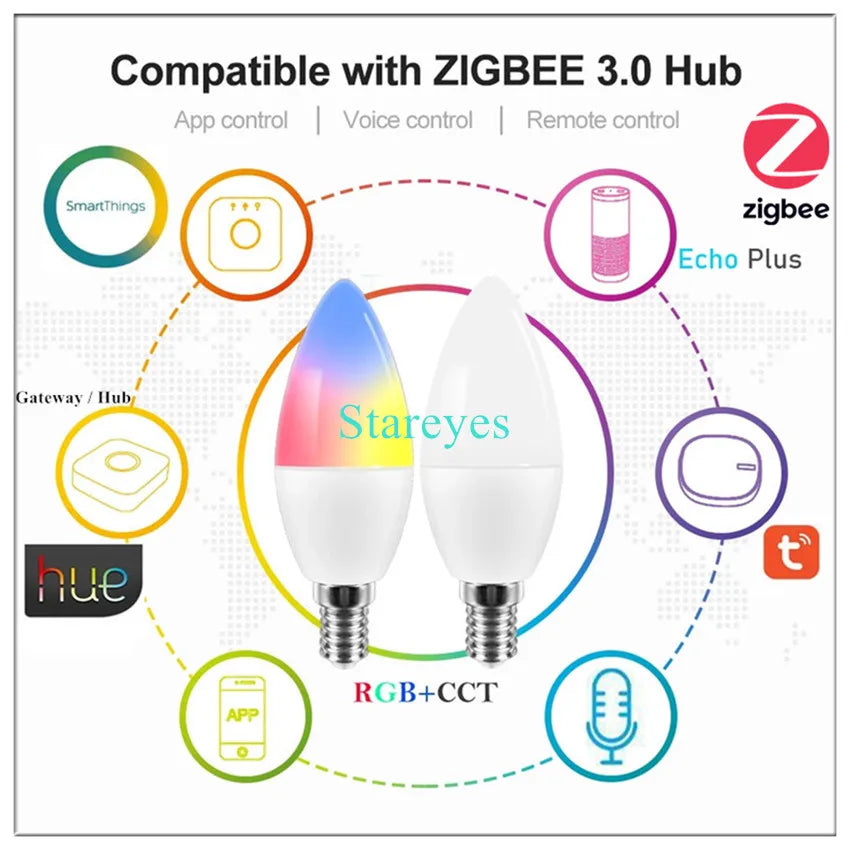 Lâmpada LED Inteligente Wifi/Zigbee RGB + CCT (E27, E14 ou GU10)