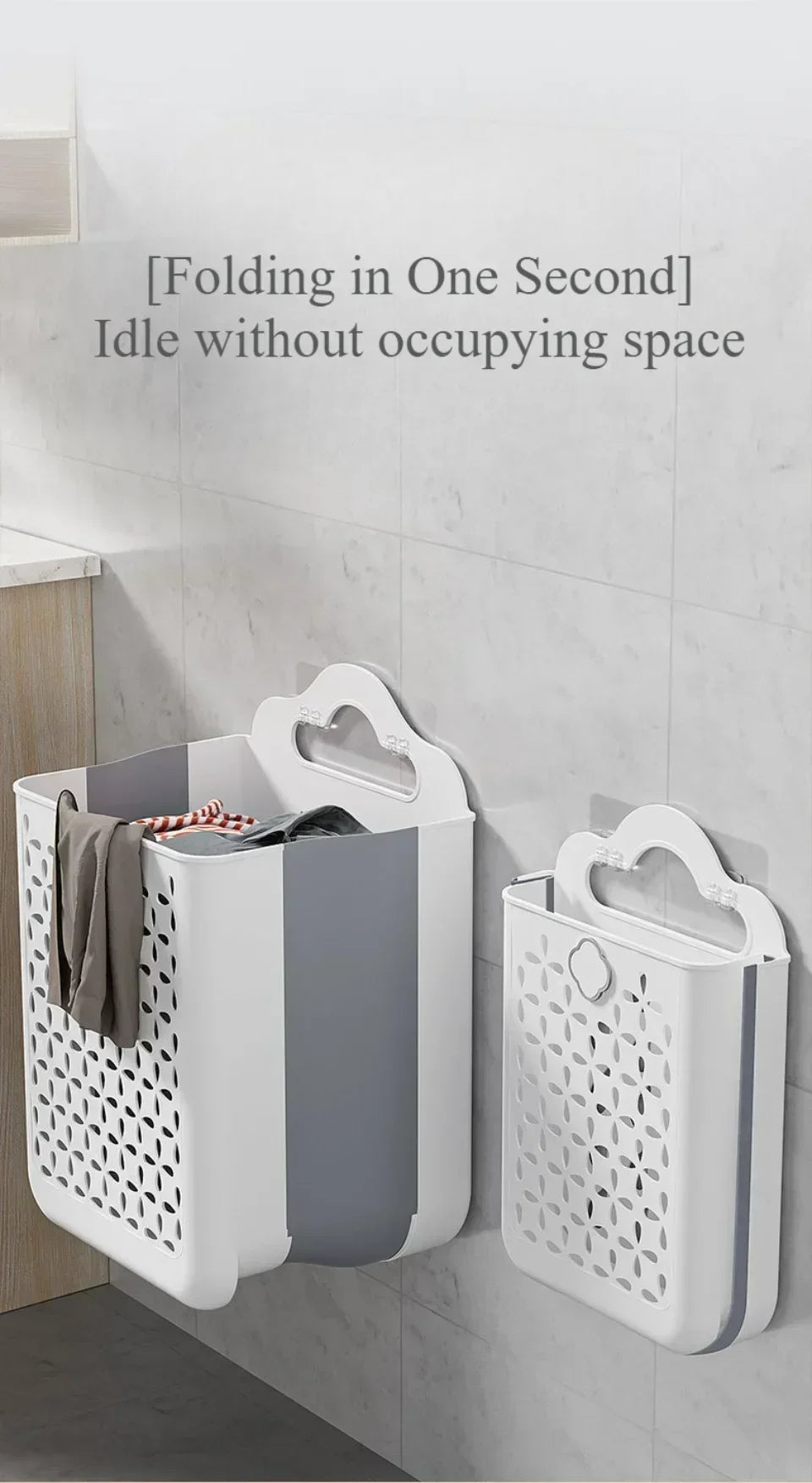 Cesto de Roupa Suja Dobrável com Fixação na Parede (Fácil Instalação)