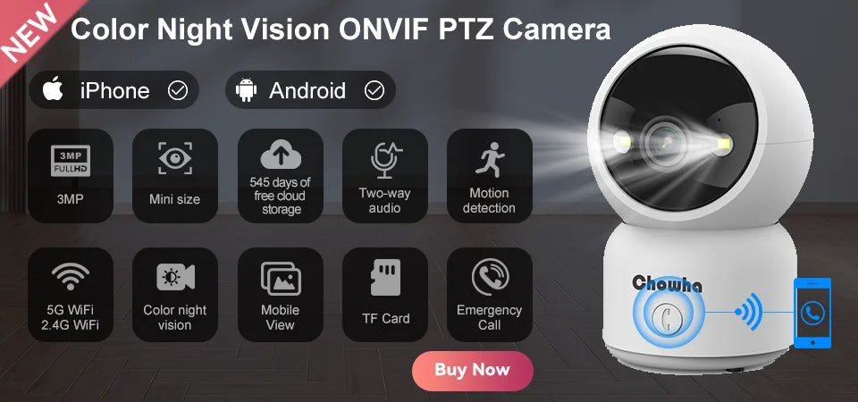 Câmera de Segurança Interna Wifi com Rastreamento Automático (2.4G e 5G)