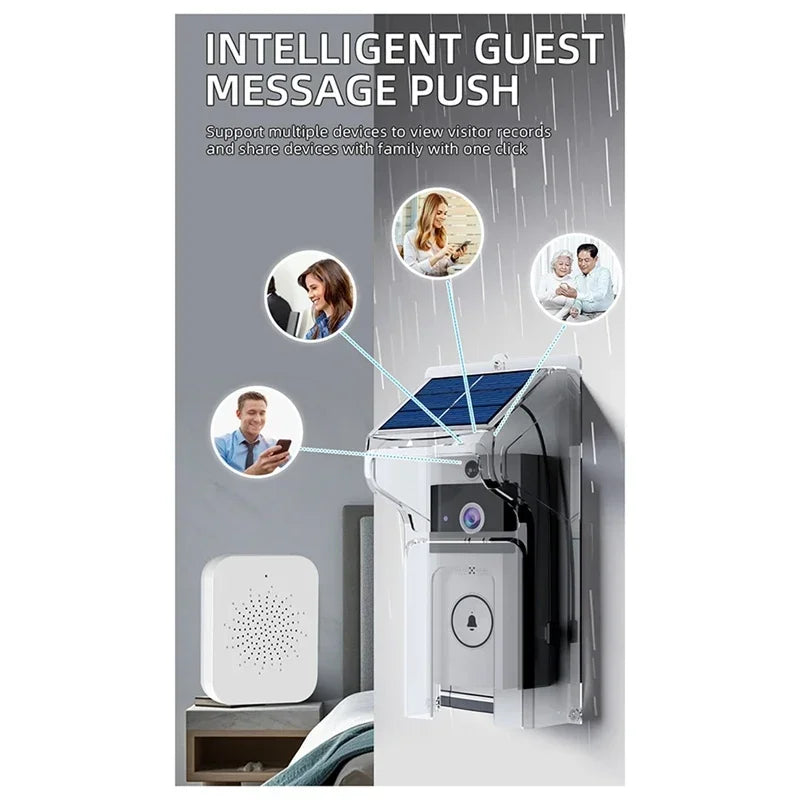 Campainha à Prova d'Água com Câmera Wifi e Carregamento Solar
