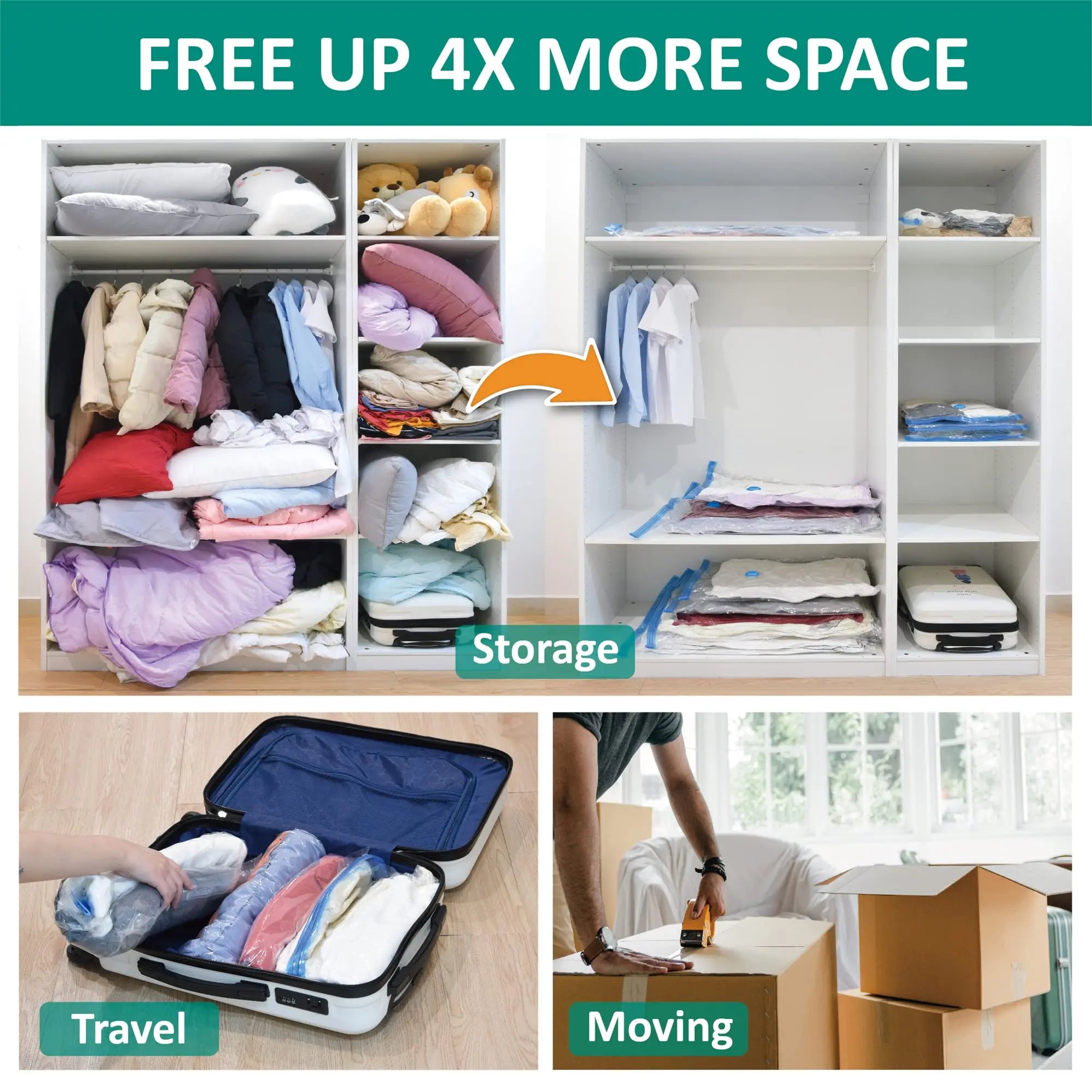 Kit 5 Sacos a Vácuo Organizadores: Economize 80% de Espaço