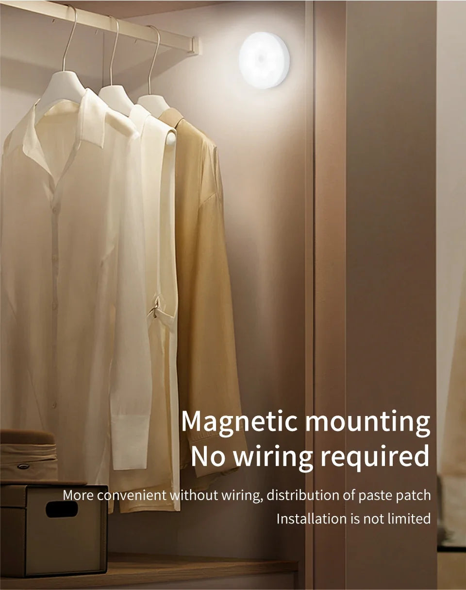 Luz Noturna LED Redonda com Sensor de Movimento (Recarregável USB)