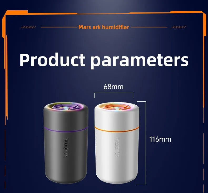 Umidificador Ultrassônico Portátil USB para Casa e Carro (Luz LED)