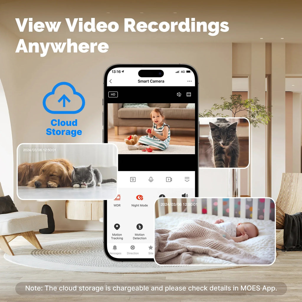 Câmera de Segurança Interna MOES Tuya com Wifi 6/2.4 e Rastreamento
