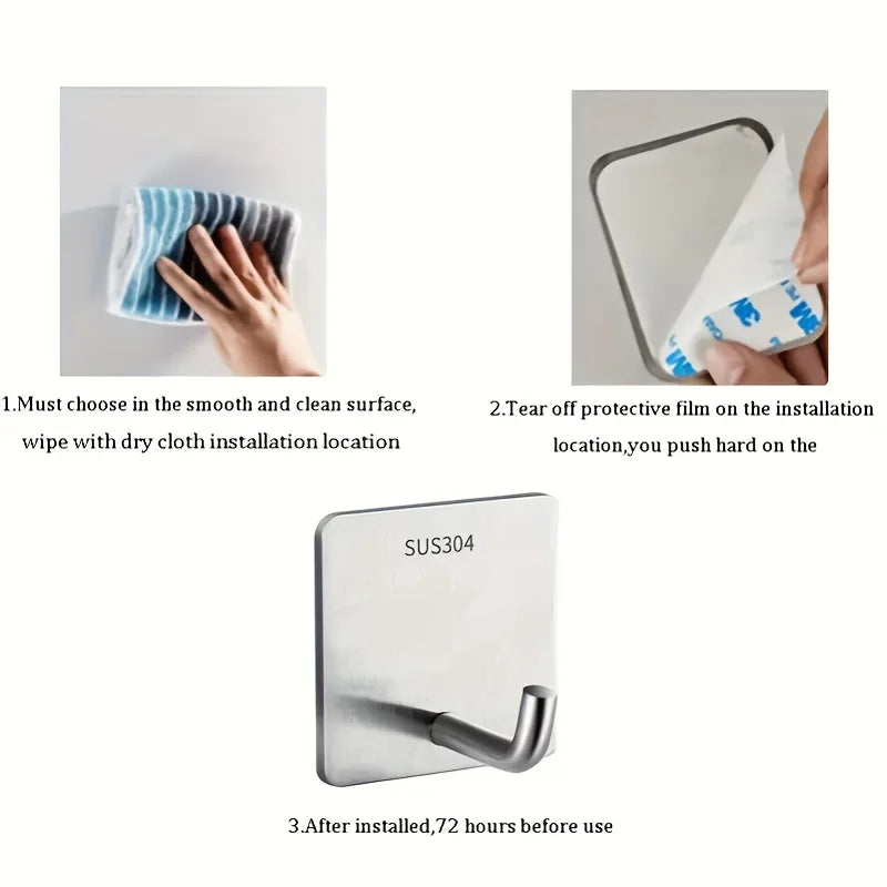 Kit Ganchos Adesivos em Aço Inox de Alta Fixação