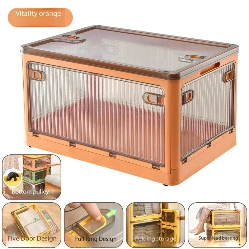 Caixa Organizadora Dobrável com Rodinhas e Tampa Transparente