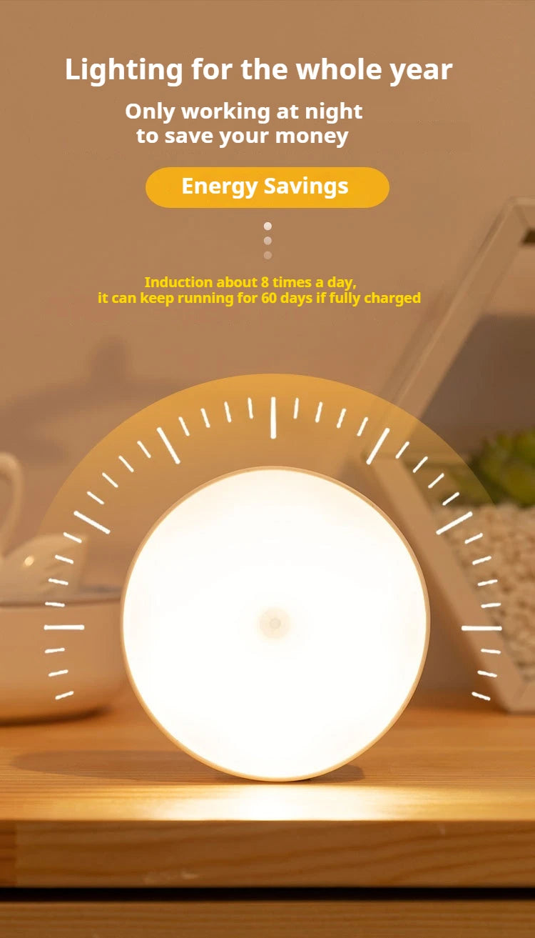 Mini Luz Noturna LED com Sensor de Movimento (Recarregável USB-C)