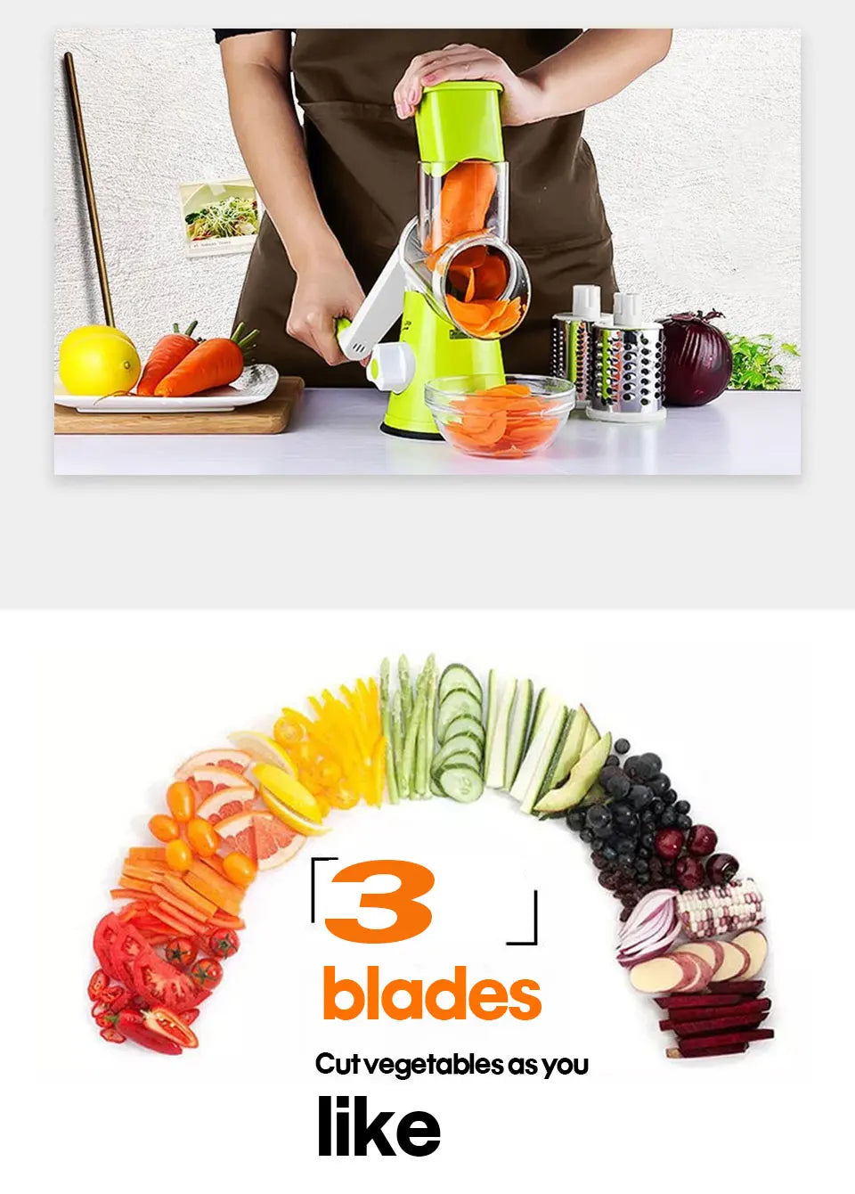 Fatiador de Legumes Multifuncional: Ralador de Batata e Queijo (3 Lâminas)