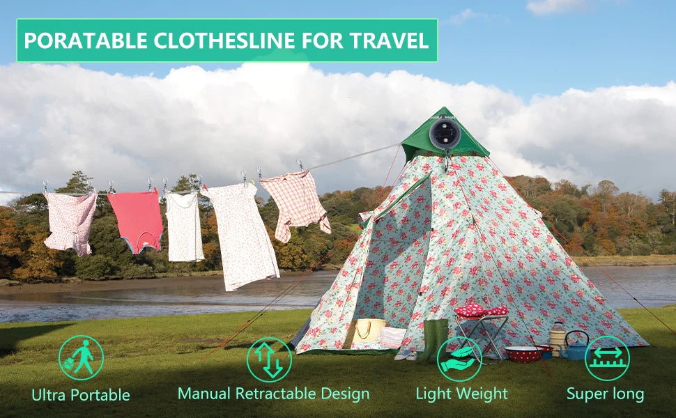 Varal Portátil Retrátil para Viagem e Camping (10 Metros)
