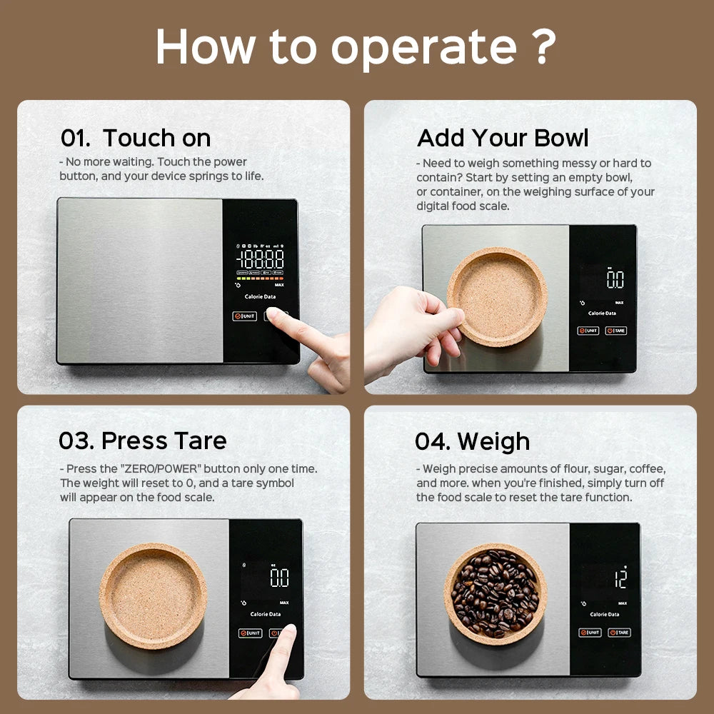 Balança Digital 5kg Aço Inox: Smart com Calculadora Nutricional