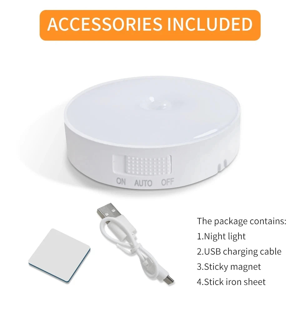 Luz Noturna com Sensor de Movimento Recarregável via USB (Fixação Magnética)