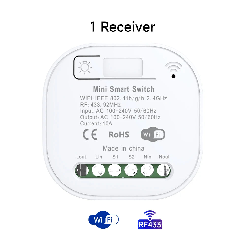 Interruptor de Parede Sem Fio RF433 com Receptor Wifi (App Tuya/Smart Life)