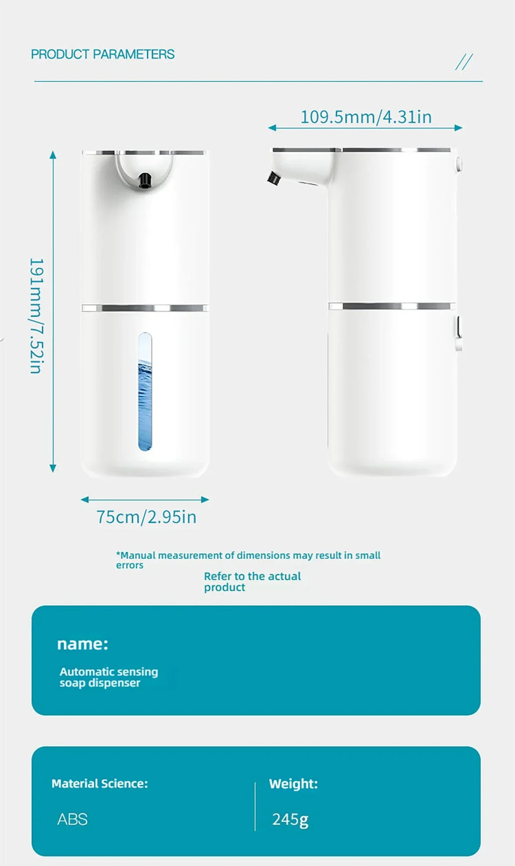 Saboneteira de Espuma ou Líquido com Sensor e Volume de Saída Ajustável