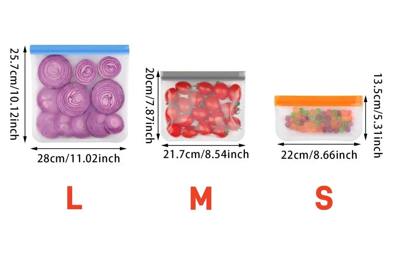 Kit Sacos de Armazenamento Reutilizáveis PEVA: (3/5/10/24 Peças)