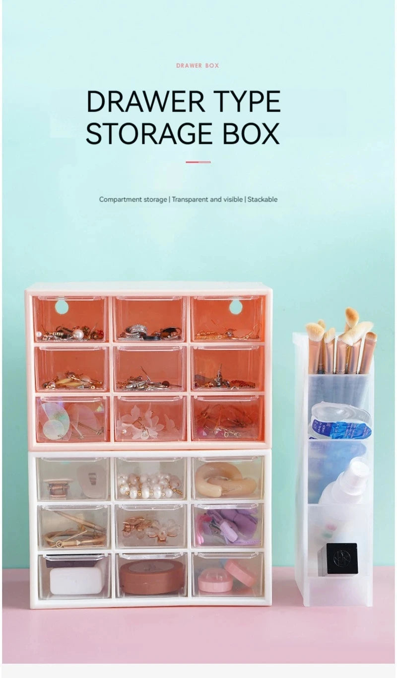 Organizador de Mesa Multiuso com 9 Gavetas Transparentes