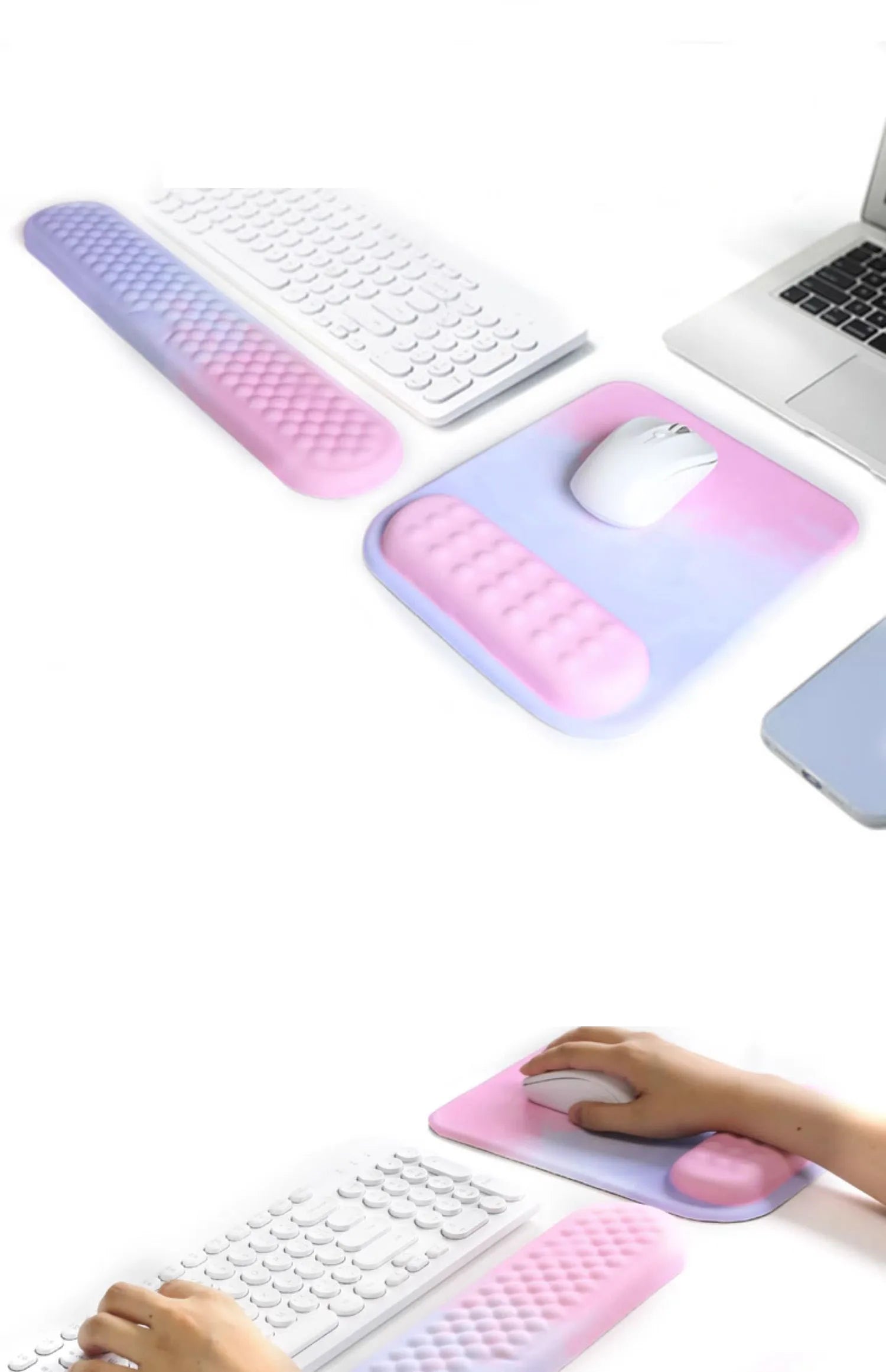 Kit Apoio de Pulso Ergonômico para Teclado e Mouse (Memory Foam)