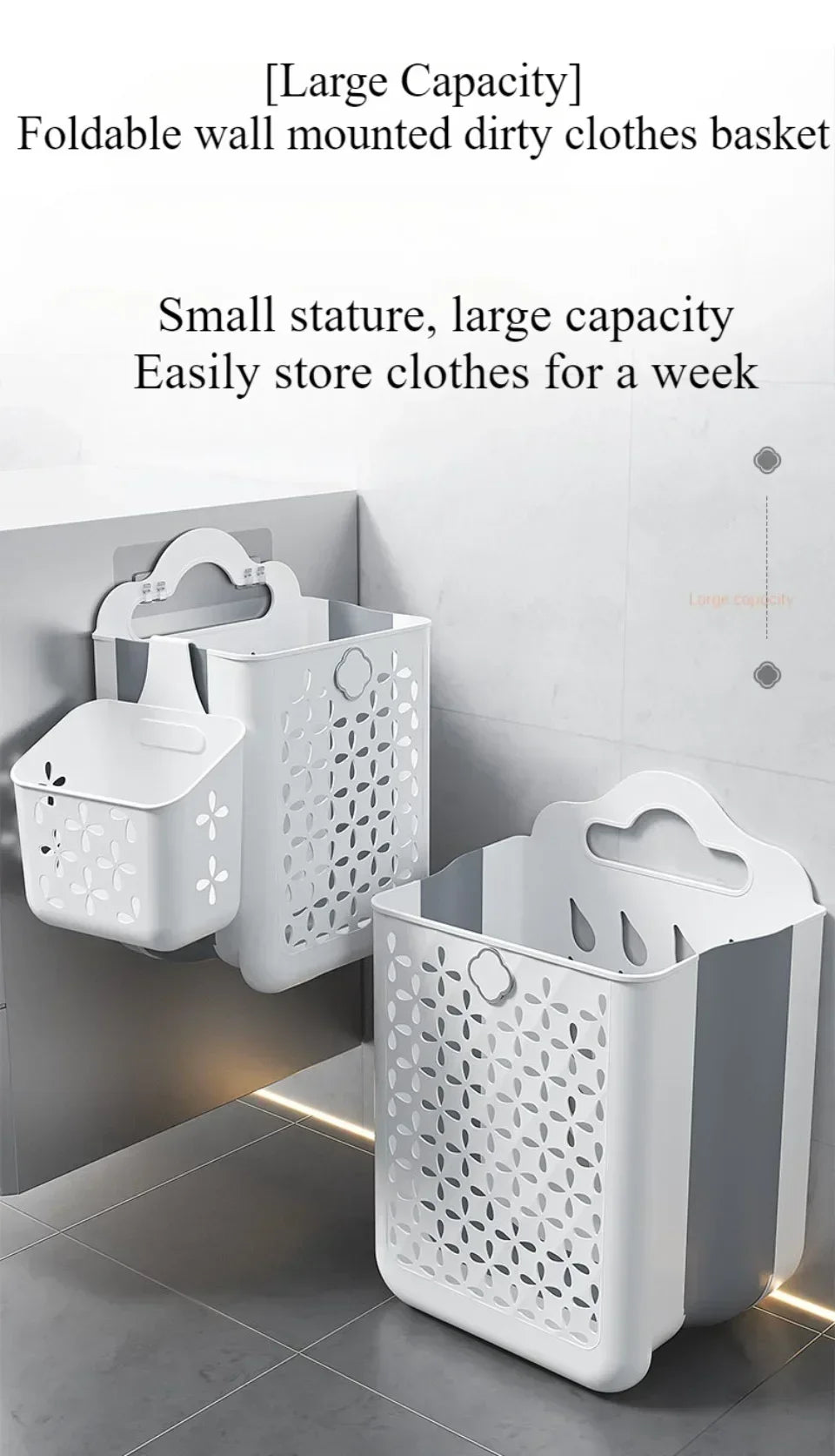 Cesto de Roupa Suja Dobrável com Fixação na Parede (Fácil Instalação)