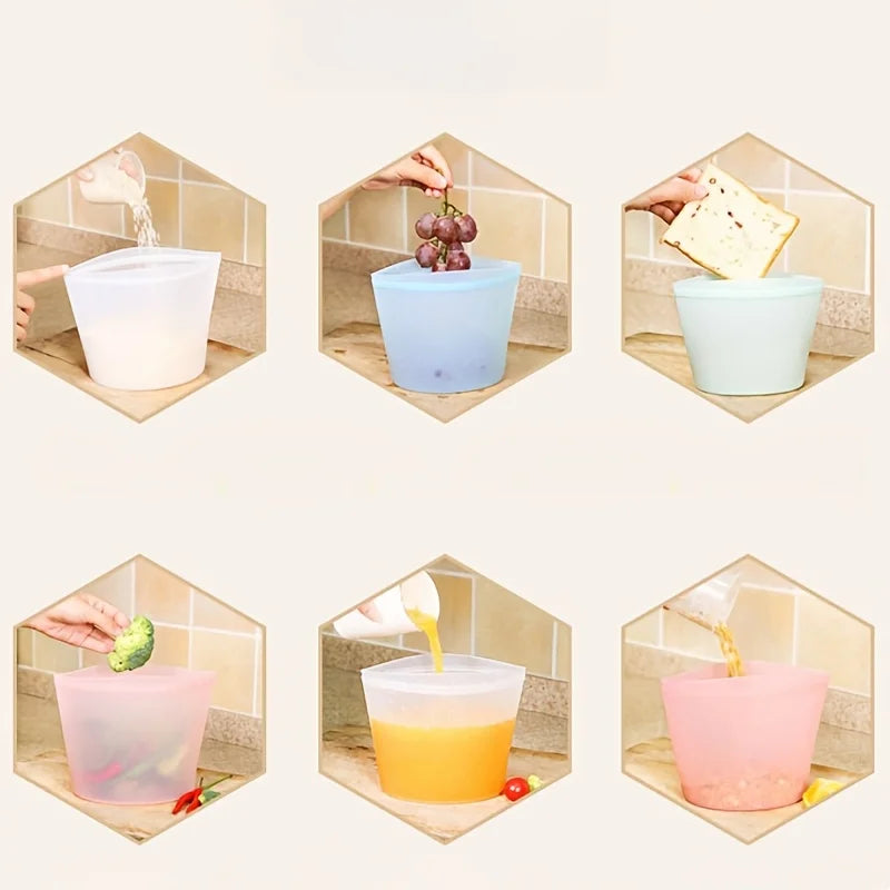 Kit 3 Sacos de Silicone Reutilizáveis: Ziplock à Prova de Vazamento