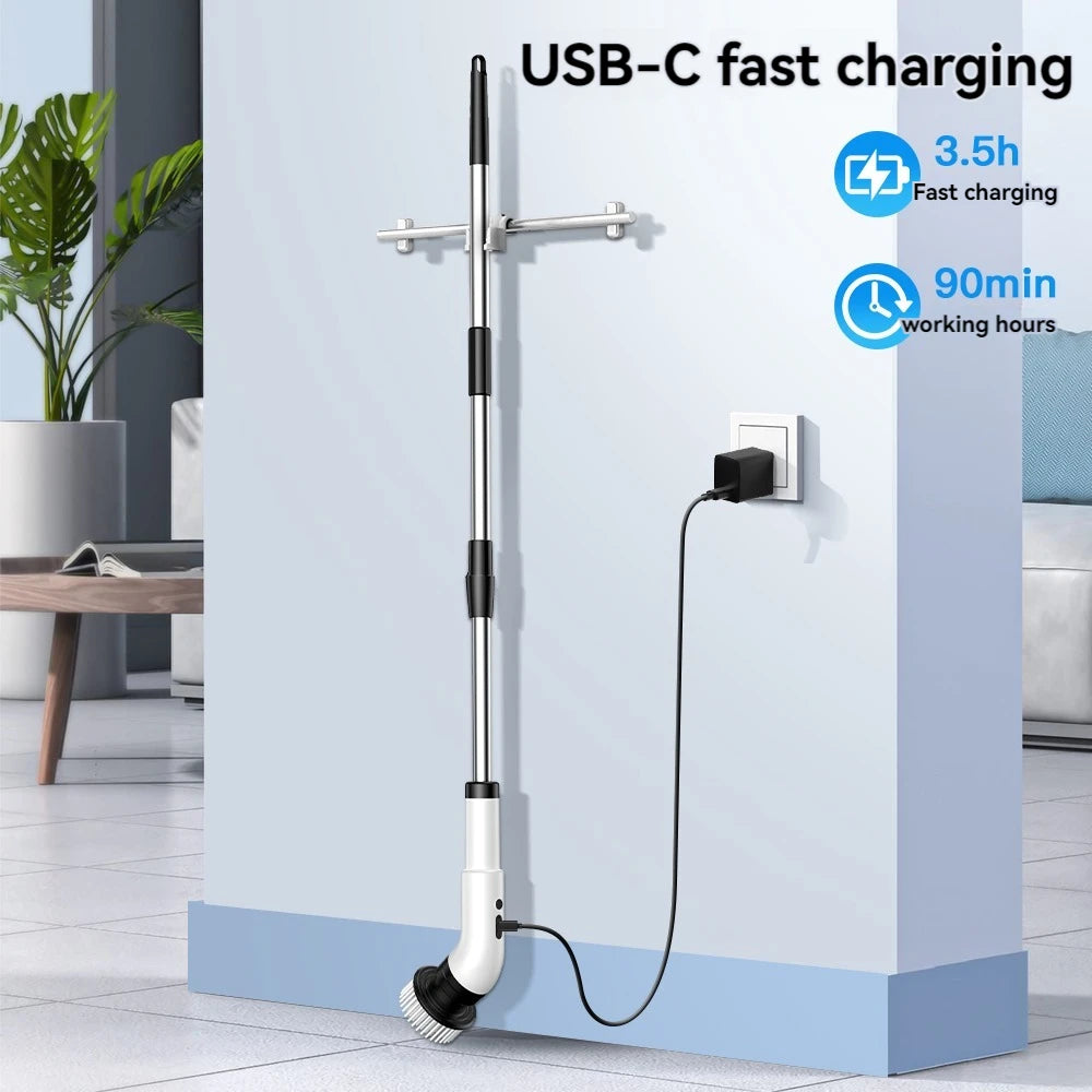 Esfregão Elétrico Giratório Recarregável com até 9 Acessórios de Limpeza