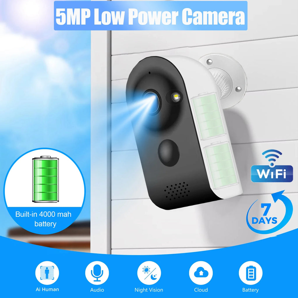 Câmera de Segurança Wifi 5MP Sem Fio com Bateria e Visão Noturna