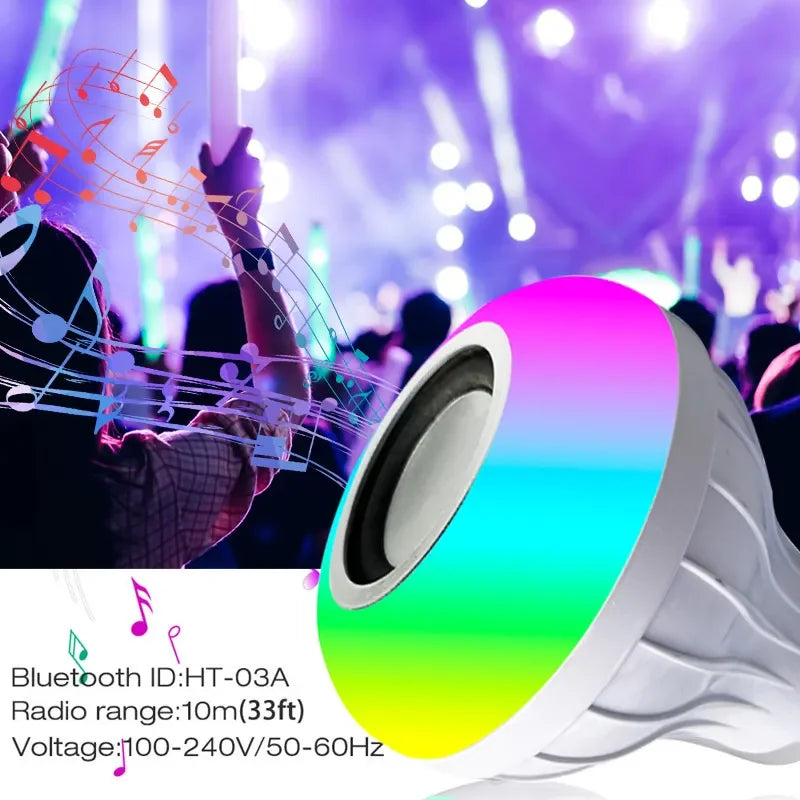 Lâmpada LED E27 com Caixa de Som Bluetooth e Controle Remoto