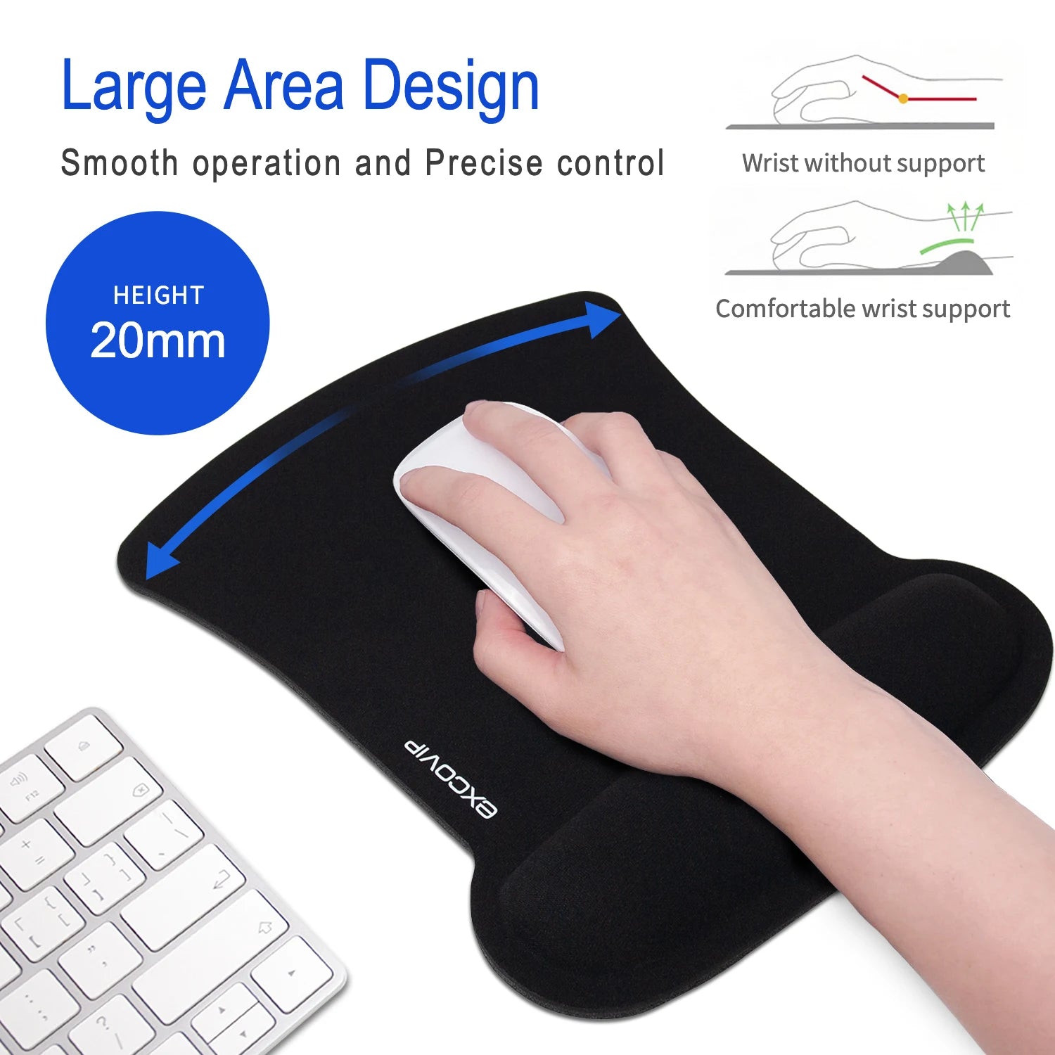 Mousepad Ergonômico EXCO com Apoio de Pulso em Memory Foam