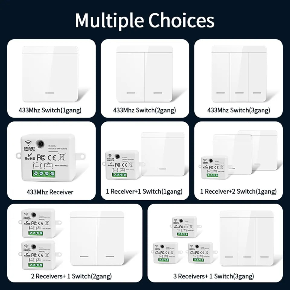 Kit Interruptor RF 433MHz: Controle Luzes e Lâmpadas à Distância