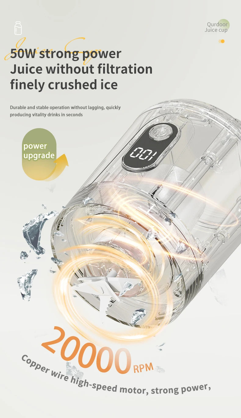 Copo Liquidificador Portátil 600ml: Bateria 2400mAh e 12 Lâminas