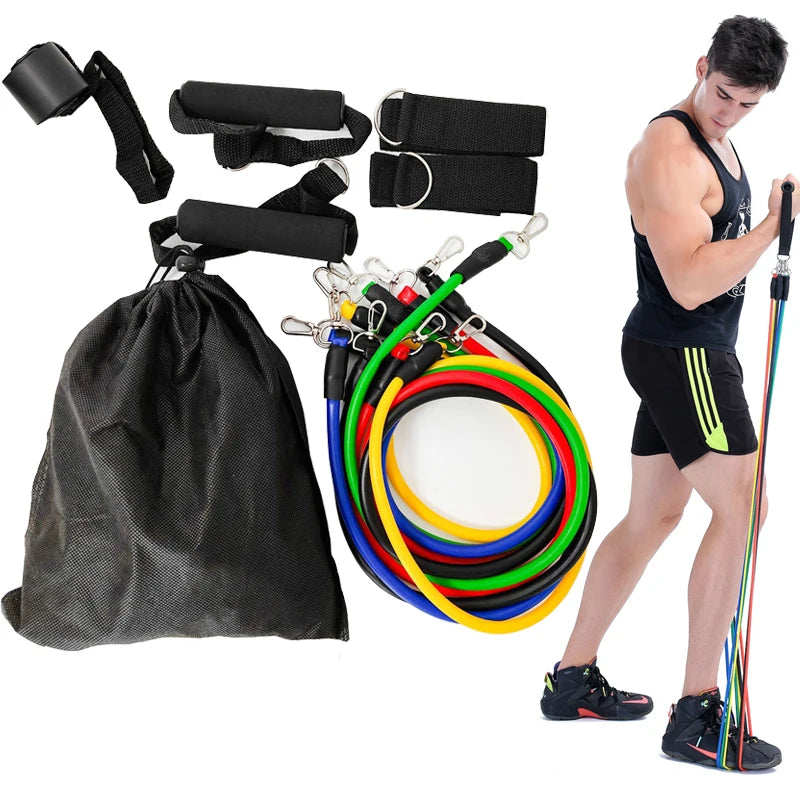 Kit Elásticos Extensores 11 Peças para Treino em Casa (Até 100LB)