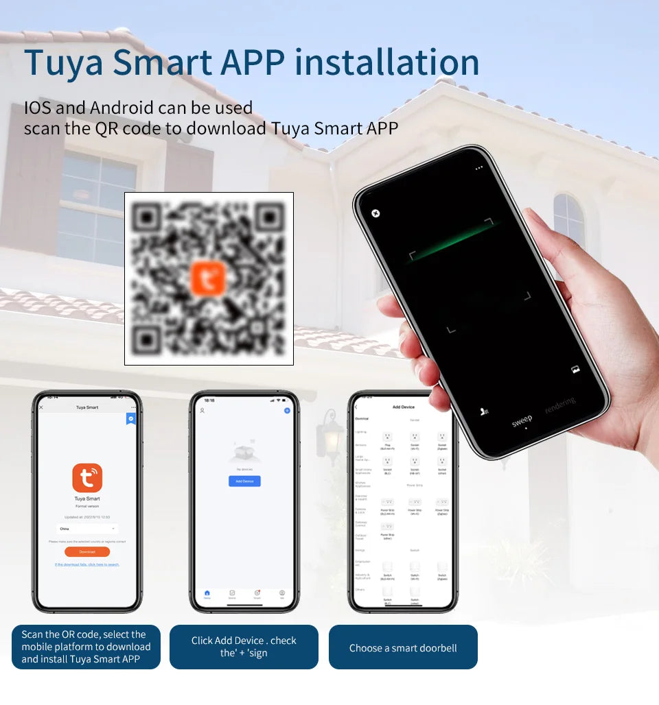 Campainha Inteligente com Câmera Wifi Sem Fio (App Tuya Smart)