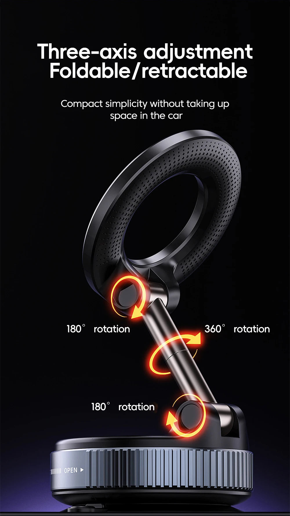 Suporte Magnético Veicular Dobrável com Rotação 360° para Painel