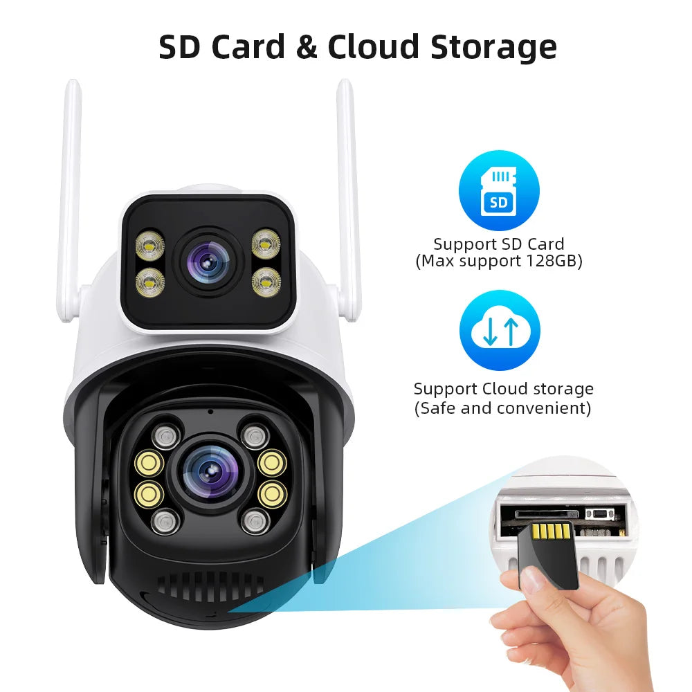 Câmera Externa Wifi Lente Dupla 8MP com Rastreamento à Prova d'Água com Visão Noturna