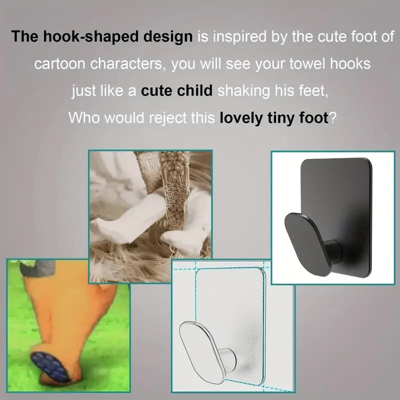 Kit 4 Peças Gancho Adesivo de Parede Efeito Aço Inox (Sem Furos)