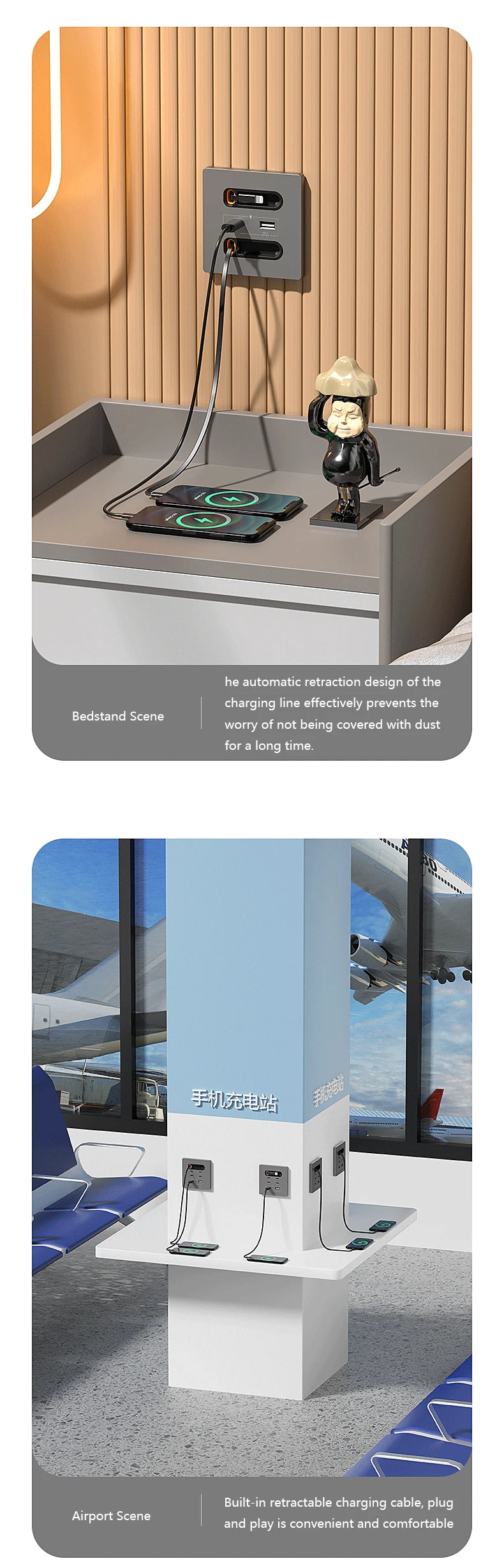 Tomada de Parede Inteligente Universal com Cabo de Carregamento Retrátil 20W