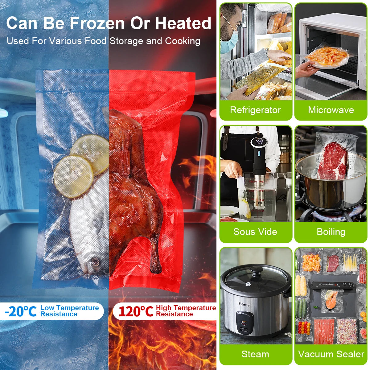 Kit 100 Sacos para Seladora a Vácuo: Armazenamento de Alimentos