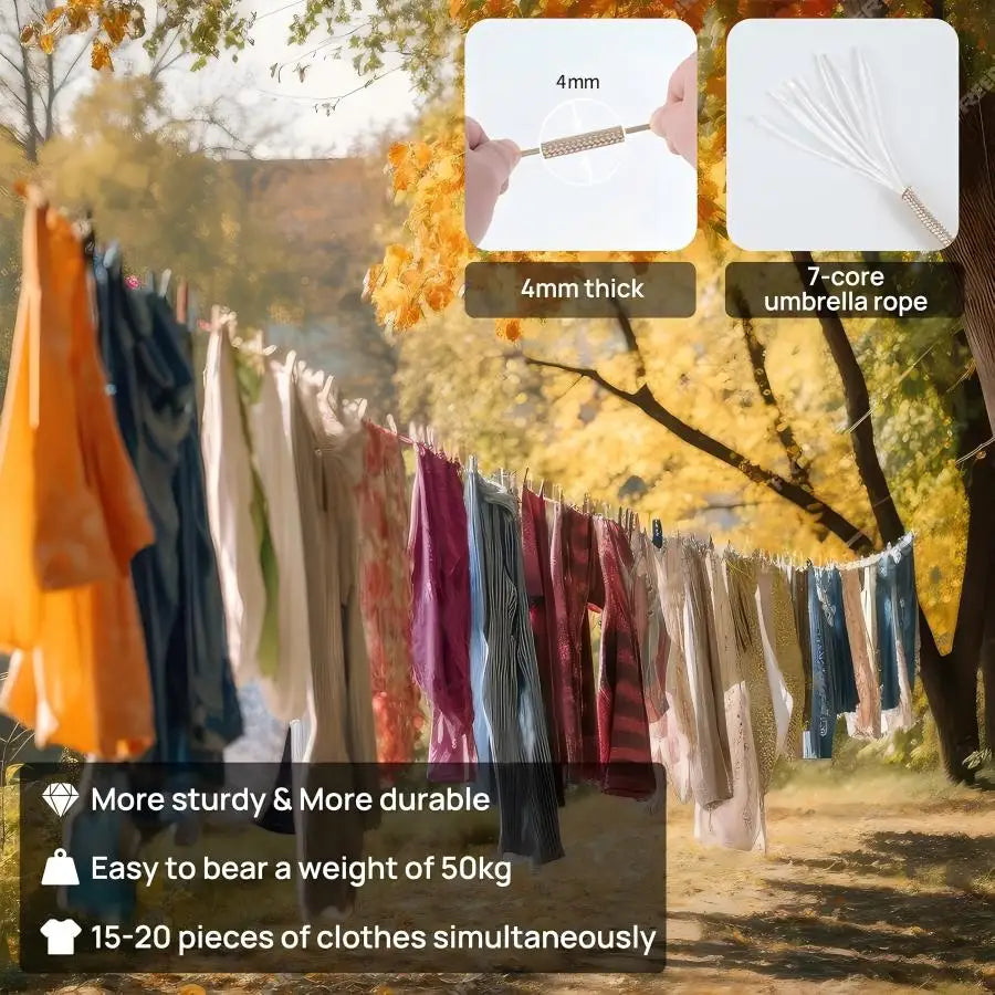 Varal Portátil Retrátil para Viagem e Camping (10 Metros)