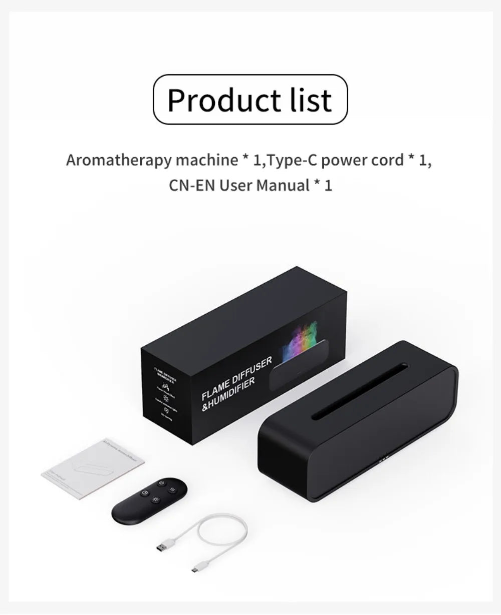 Difusor de Aromas Ultrassônico USB com Efeito Chama Colorida