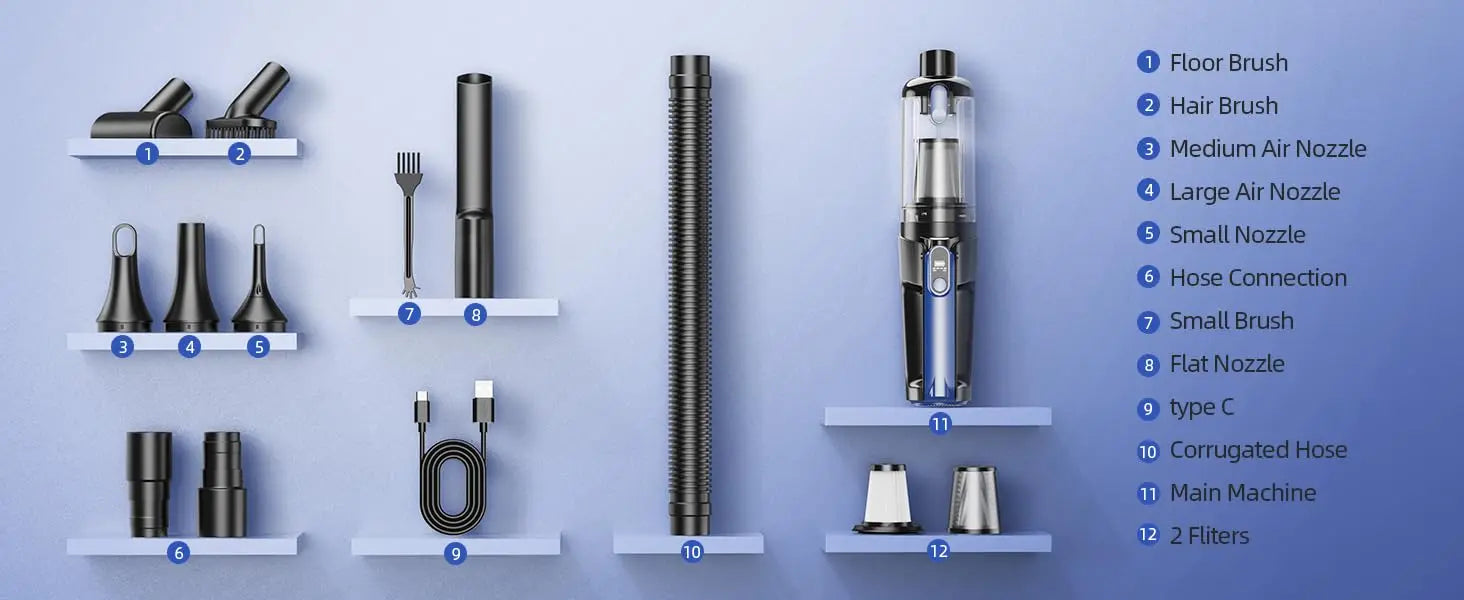 Mini Aspirador e Soprador Sem Fio 18000PA (Motor Brushless)